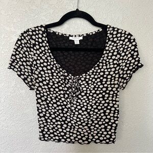 Topshop Black Daisy Tie-Front Crop Top